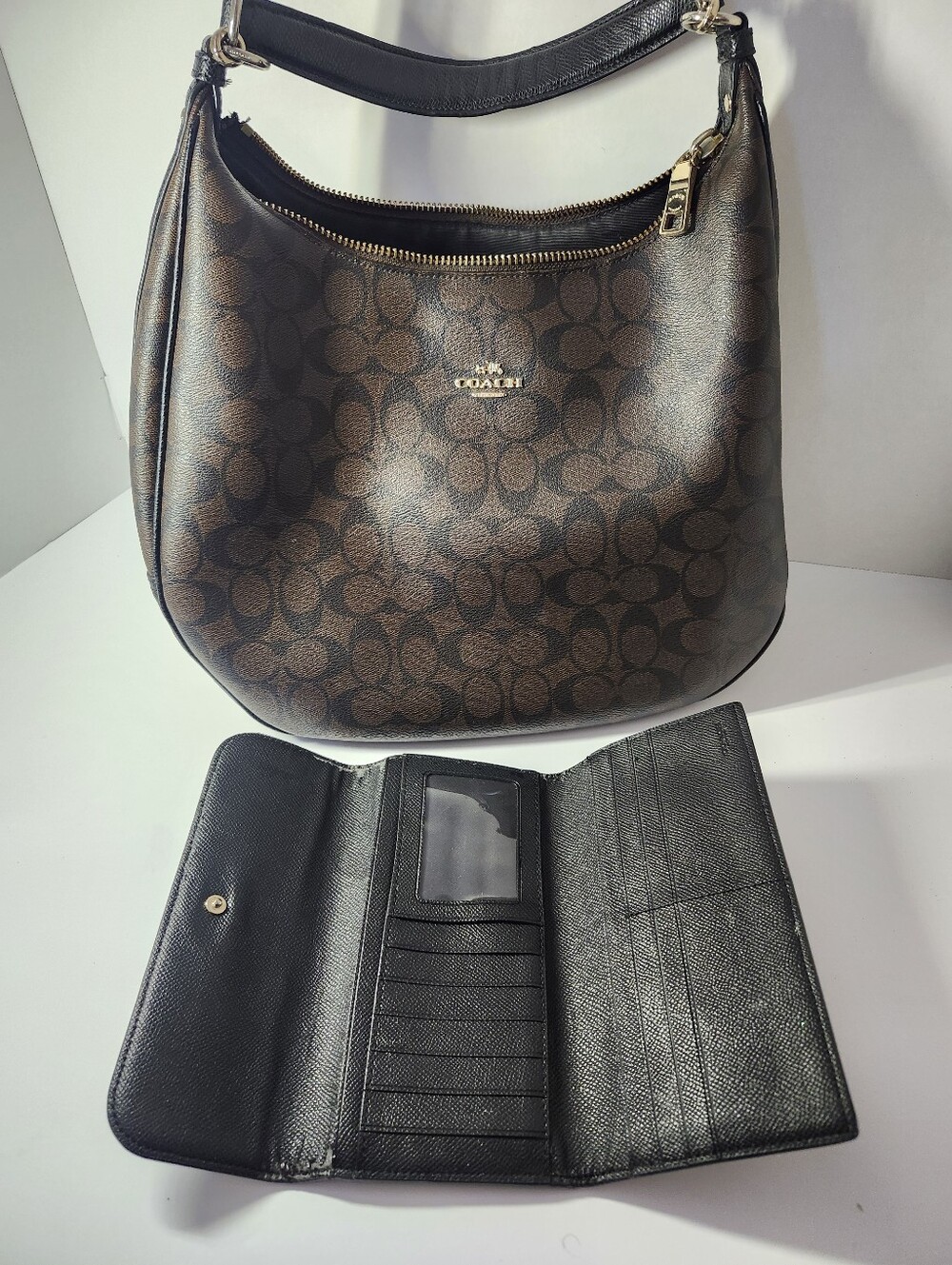 Coach Brown Signature Monogram Hobo with Matching Wallet - Picture 5 of 10